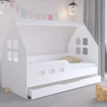 Házikó formájú gyerekágy  160×80 cm matraccal ágyazható ágyneműtartóval  (balos) 2 matraccal
