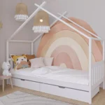 Házikó gyerekágy tömör fa fiókokkal és ágyráccsal D6S 200x90cm matrac nélkül